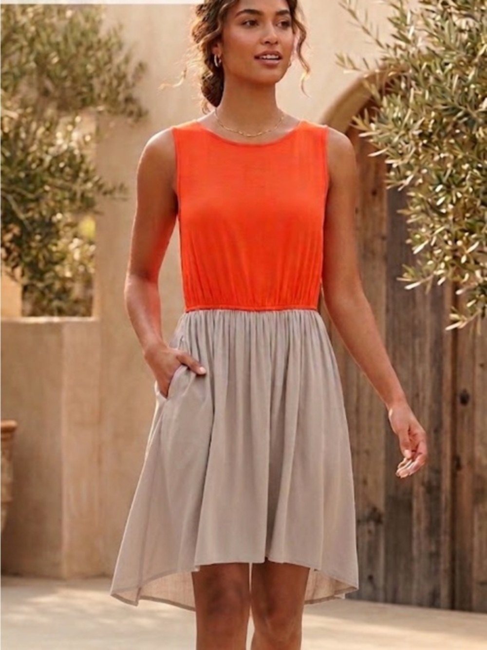 🇪🇸🥑 Sam & Lavi color block dress hi/lo hem sleeveless orange taupe small